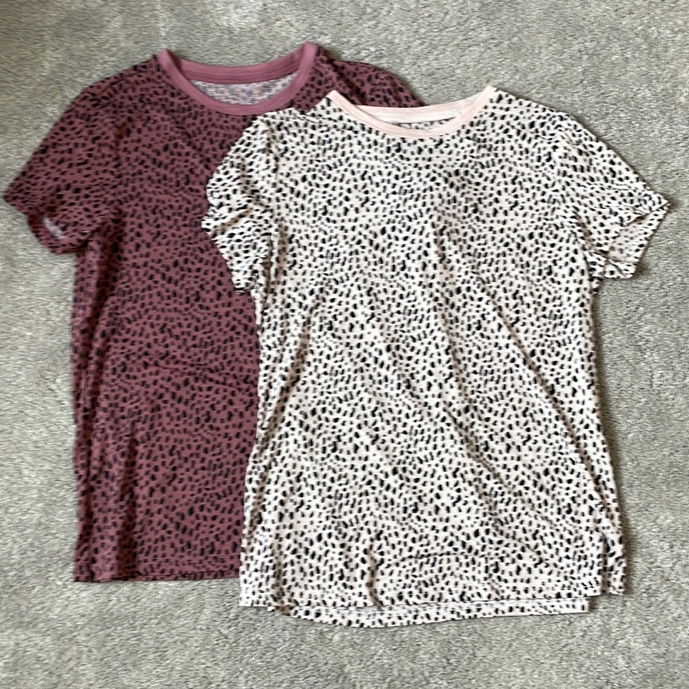 Leopard Print Short Sleeve Tops - Pink and Cream